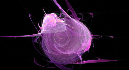 3d rendering abstract glowing fractal with neon electricity lines on black background. Surreal object