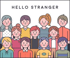 A face of many people standing together. flat design style minimal vector illustration.