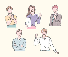 Business poodles are posing with confident expressions. flat design style minimal vector illustration.