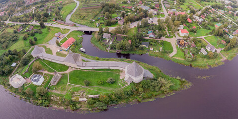 An ancient fortress in the village of Staraya Ladoga, Leningrad region, Russia. Photo from a high...