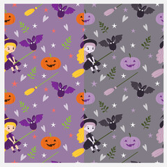 cute witches and Halloween Element seamless pattern