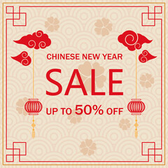 Chinese new year sale banner, asian elements with craft style on background