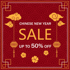 Chinese new year sale banner, asian elements with craft style on background