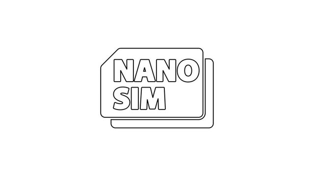 Black line Nano Sim Card icon isolated on white background. Mobile and wireless communication technologies. Network chip electronic connection. 4K Video motion graphic animation.