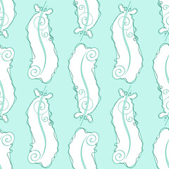 Seamless pattern with white feathers on blue background, vector illustration