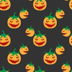 Seamless Halloween pumpkin pattern on black background. Vector image