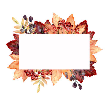 watercolor autumn leaves frame on white clip art preview