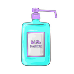 Hand sanitizer. Antibacterial sanitizer gel for hands. Medical doodles. Coronavirus protection. Prevention the spread of Covid-19.
