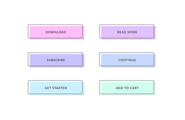 Vector set of different web buttons in modern flat style with outline frame. UI template. 