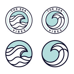 set circle badge simple outline wave logo design