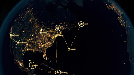 Flight Paths Over North America. North American Air Routes. Flight Connections. Global...