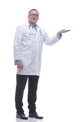 experienced doctor with a virtual object in the palm of his hand