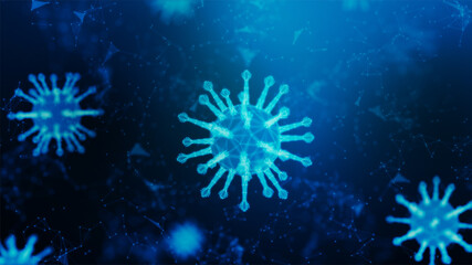 Fototapeta na wymiar 3D Rendering wireframe virus for Covid-19 Coronavirus outbreak concept, virus 2019-ncov flu outbreak, 3D medical of floating influenza virus cells in microscopic view, World pandemic risk concept