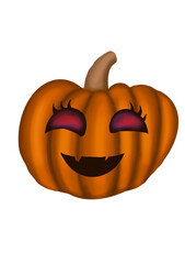 Halloween carved pumpkin. Hand drawn symbol of happy halloween holiday. Orange pumpkin Isolated on white background. Trendy halloween design.