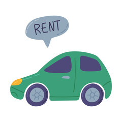 Car Renting, Travel and Vacation Concept Cartoon Style Vector Illustration