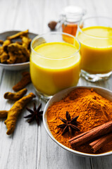 Yellow turmeric latte drink