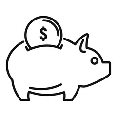 Crowdfunding piggy bank icon. Outline crowdfunding piggy bank vector icon for web design isolated on white background