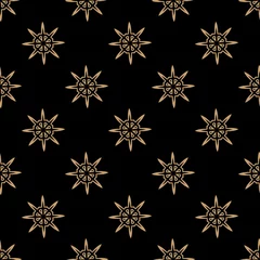 Fotobehang Zwart goud Vector naadloos patroon met gouden sterren op een zwarte achtergrond. Oneindige textuur voor Wallpaper