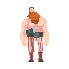 Viking Warrior, Red Bearded Scandinavian Mythology Character in Traditional Outfit Cartoon Style Vector Illustration