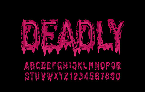 Deadly alphabet font. Blood messy letters and numbers. Hand drawn vector typography for your Halloween typography.