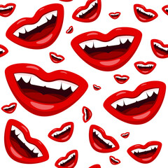 Seamless Pattern with White Teeth in Open Mouth Vector Illustration
