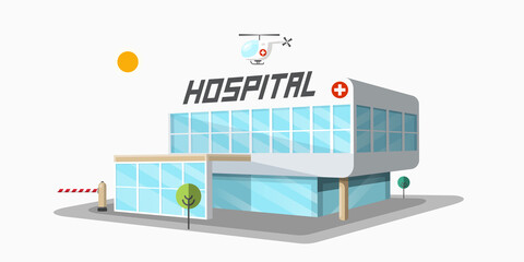 Modern Hospital Building Vector Illustration with Helicopter