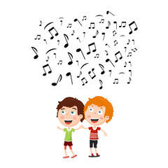 Kids Singing Song Isolated on White Background