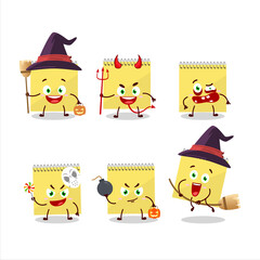 Halloween expression emoticons with cartoon character of spiral square yellow notebooks