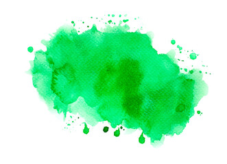green watercolor splashes of paint on paper background.
