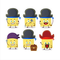 Cartoon character of spiral square yellow notebooks with various pirates emoticons