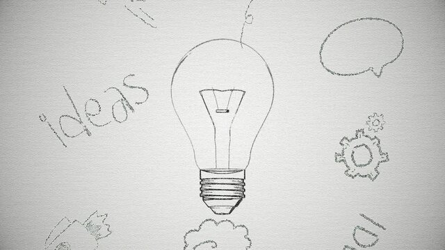 Abstract background with animation of blueprint drawing lamp bulb as idea symbol. Animation of seamless loop.