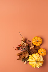 Creative Fall layout made of autumn leaves. Flat lay. Autumn season concept.