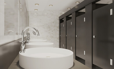 Hotel bathroom peeing toilet. 3D rendering.