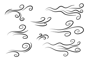 Hand drawn air wind doodle blow. Handmade sketch symbols set gust design on a white background. vector illustration graphic design elements.