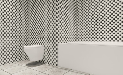 Modern bathroom including bath and sink. 3D rendering.