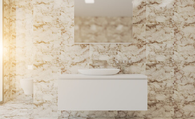 Scandinavian bathroom, classic  vintage interior design. 3D rendering.. Sunset.