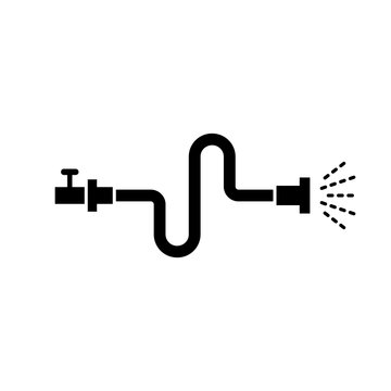 recommend clip art: Silhouette of Flexible hose connected to tap with jet of water. Outline icon of irrigation. Black simple illustration of bent pipe with water leakage. Flat isolated vector pictogram, white background
