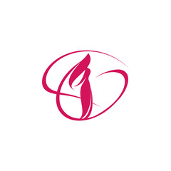 Graceful woman silhouette logotype. vector pink logo isolated on white.
