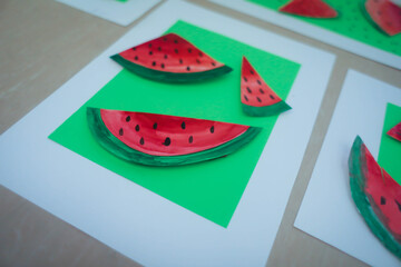 a child's drawing, children's drawings of watermelon, painting