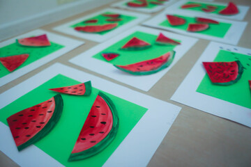 a child's drawing, children's drawings of watermelon, painting