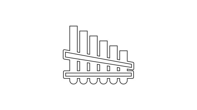 Black line Pan flute icon isolated on white background. Traditional peruvian musical instrument. Zampona. Folk instrument from Peru, Bolivia and Mexico. 4K Video motion graphic animation.