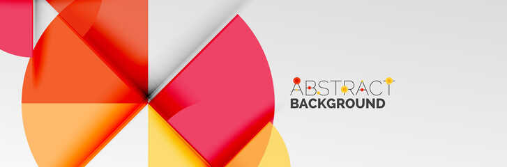 Bright color circles, abstract round shapes and triangles composition with shadow effects. Vector modern geometric design template