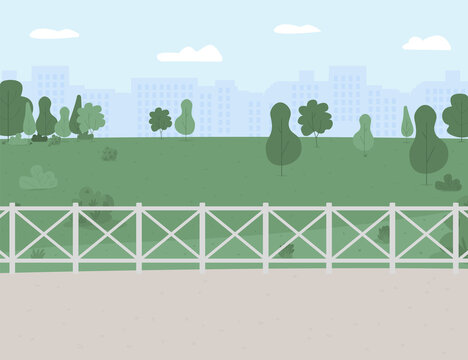 Park And Recreation Area Flat Color Vector Illustration. Outdoor Location. Playground. Public Place. Urban Scenery. Sunny Day Outside. 2D Cartoon Landscape With Green Scenery On Background