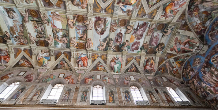 Interior Of The Sistine Chapel Painted By Michelangelo In Vatican City