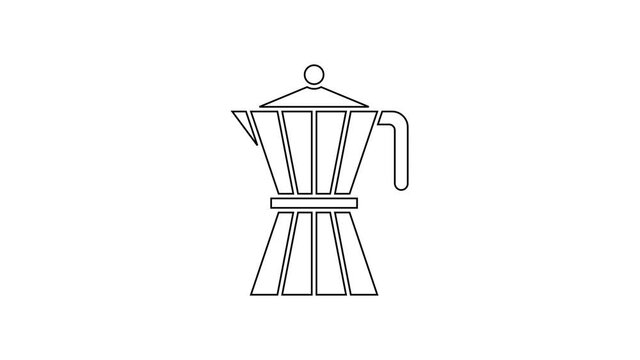Black line Coffee maker moca pot icon isolated on white background. 4K Video motion graphic animation.