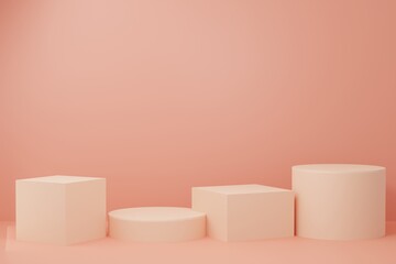 3d illustration with geometric step orange cylinder podium platform for cosmetic product presentation.Mock up design empty space. Abstract composition in background modern style