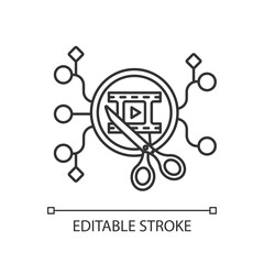 Algorithmic editing linear icon. Artificial intelligence on video making process. Thin line customizable illustration. Contour symbol. Vector isolated outline drawing. Editable stroke