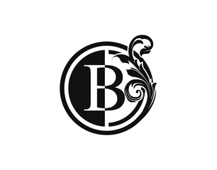 Royal Circle B Letter Floral Logo. Luxury B Swirl Logo Icon.
