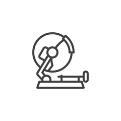 Stationary circular saw line icon. linear style sign for mobile concept and web design. Mitre saw outline vector icon. Symbol, logo illustration. Vector graphics