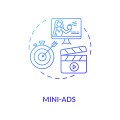 Mini-ads concept icon. Social media marketing campaign idea thin line illustration. Brand development strategies. Small business promotion. Vector isolated outline RGB color drawing